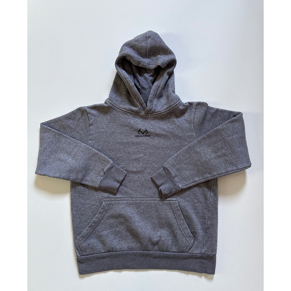 Realtree Boys Hoodie Grey Pullover Logo Graphic Outdoor Sweatshirt Size S/M?